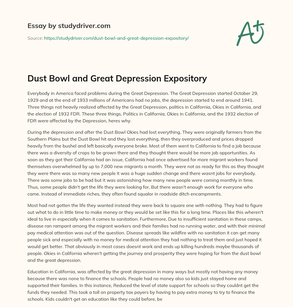 Dust Bowl and Great Depression Expository essay