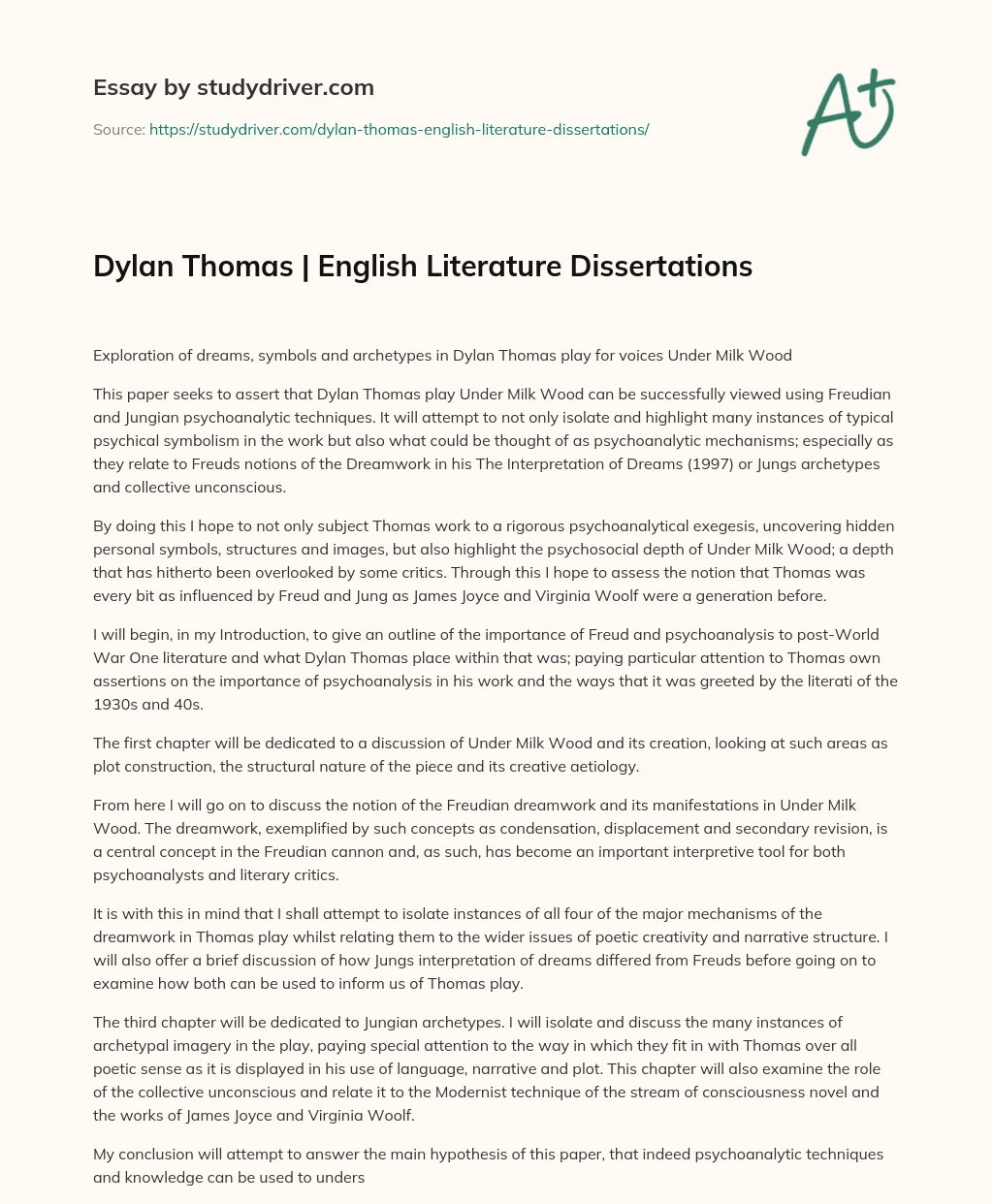 Dylan Thomas | English Literature Dissertations essay