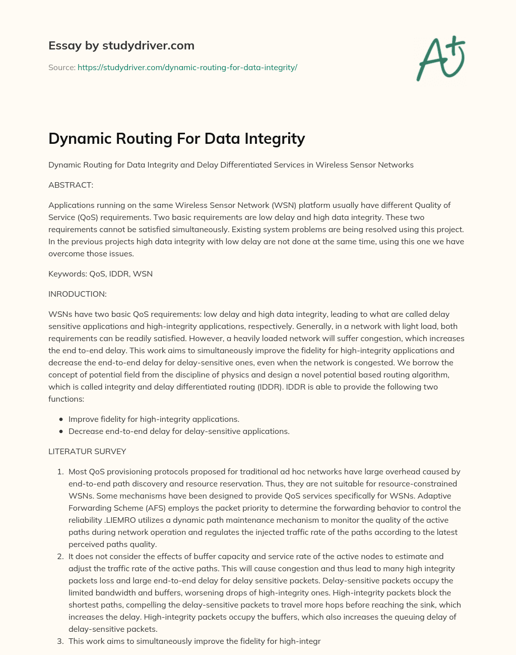 Dynamic Routing for Data Integrity essay