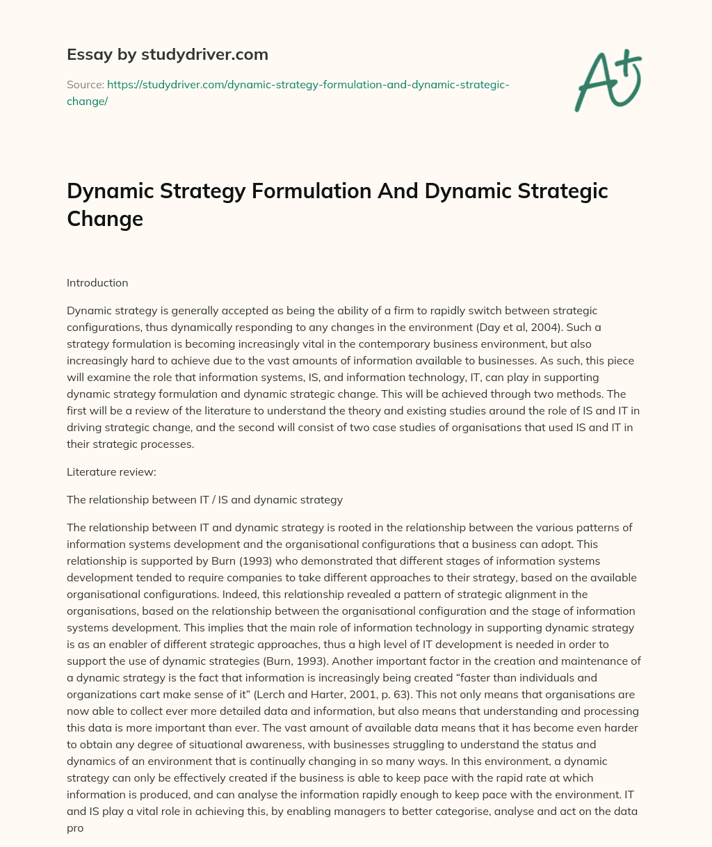 Dynamic Strategy Formulation and Dynamic Strategic Change essay