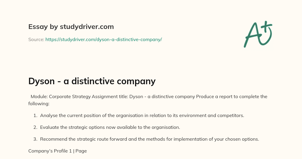 Dyson - a distinctive company Essay Example - 1398 Words | StudyDriver.com