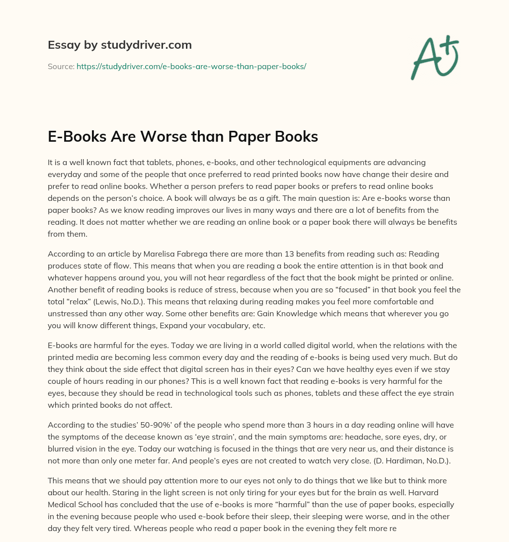 E-Books are Worse than Paper Books essay