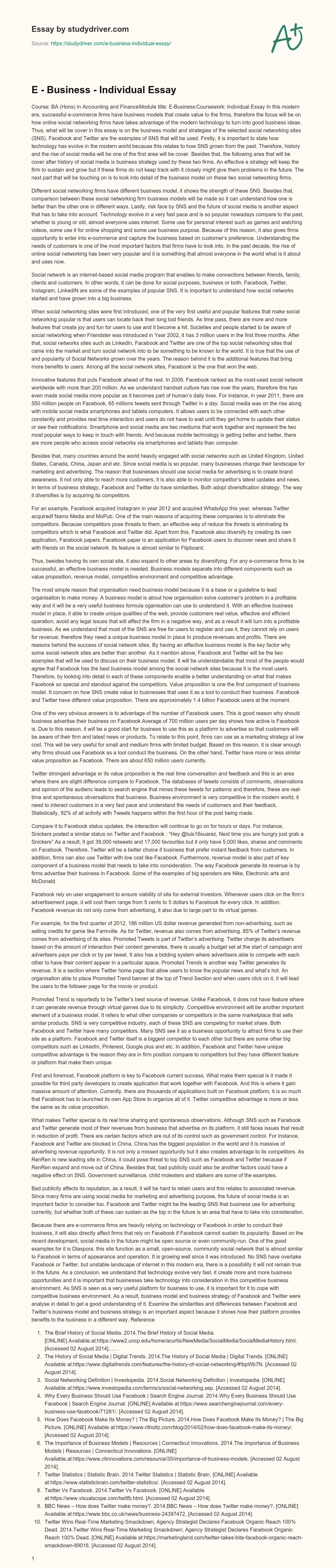 E – Business – Individual Essay essay