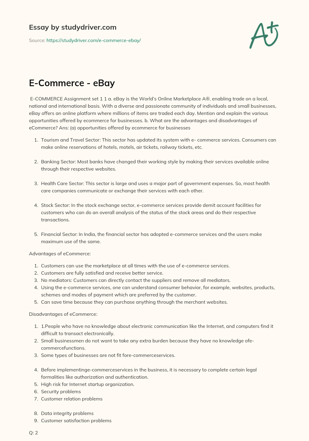 E-Commerce – EBay essay