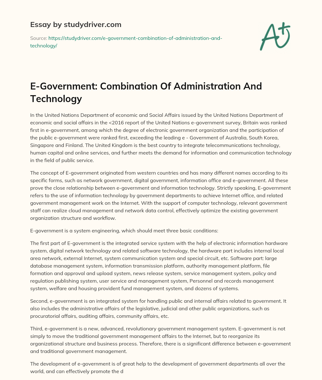 E-Government: Combination of Administration and Technology essay