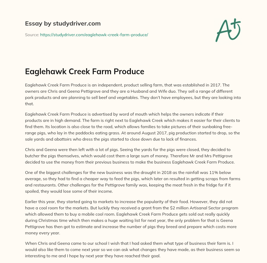 Eaglehawk Creek Farm Produce  essay