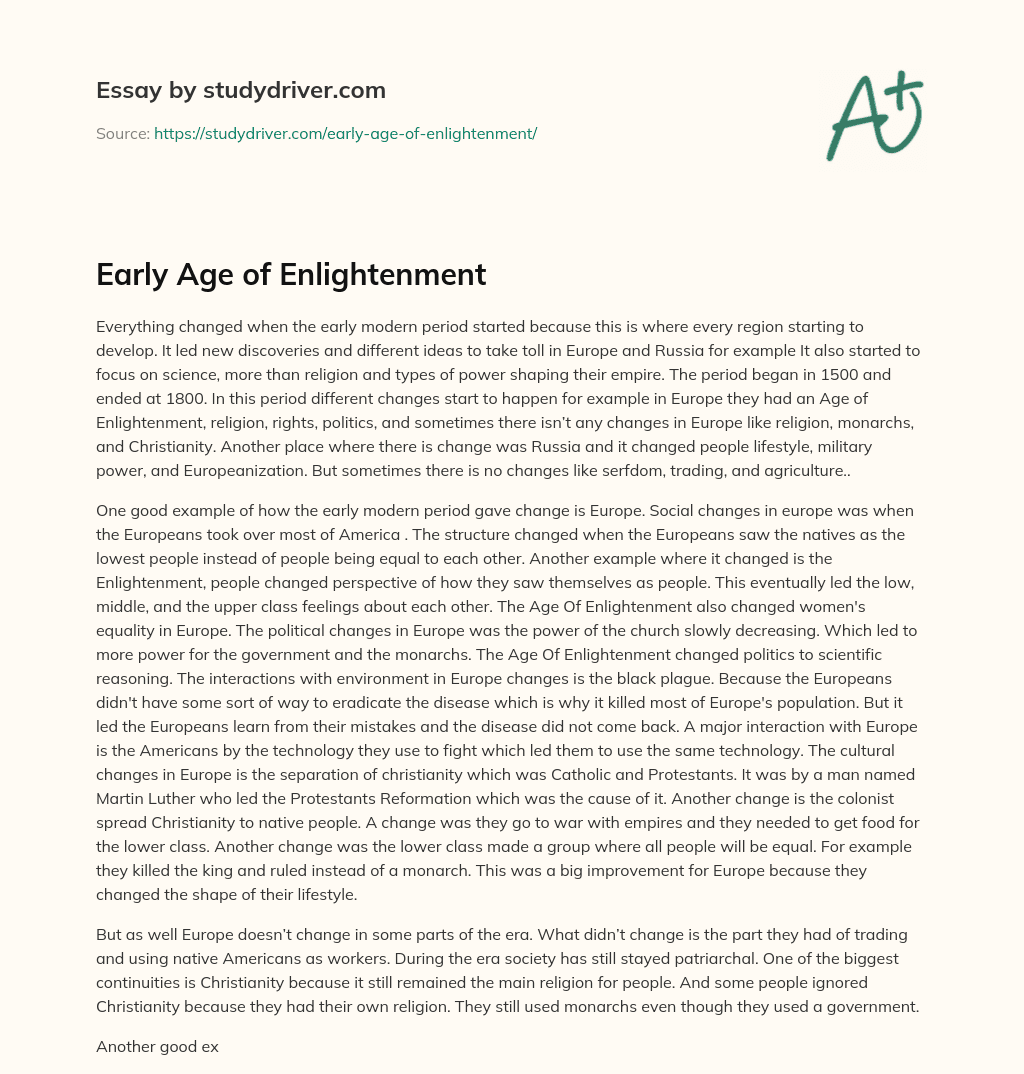 Early Age of Enlightenment essay