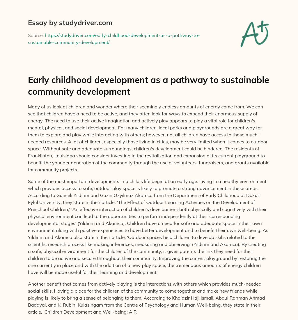 Early Childhood Development as a Pathway to Sustainable Community Development essay