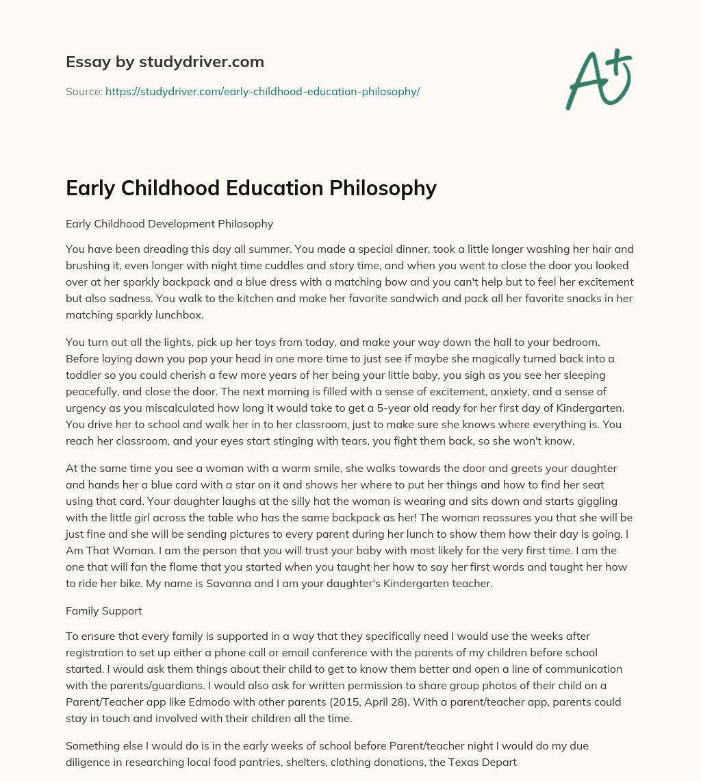 Early Childhood Education Philosophy essay