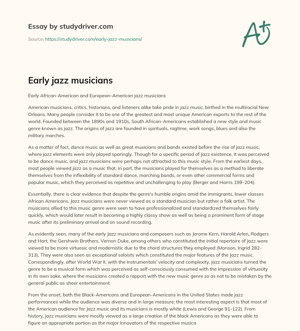 Early Jazz Musicians essay