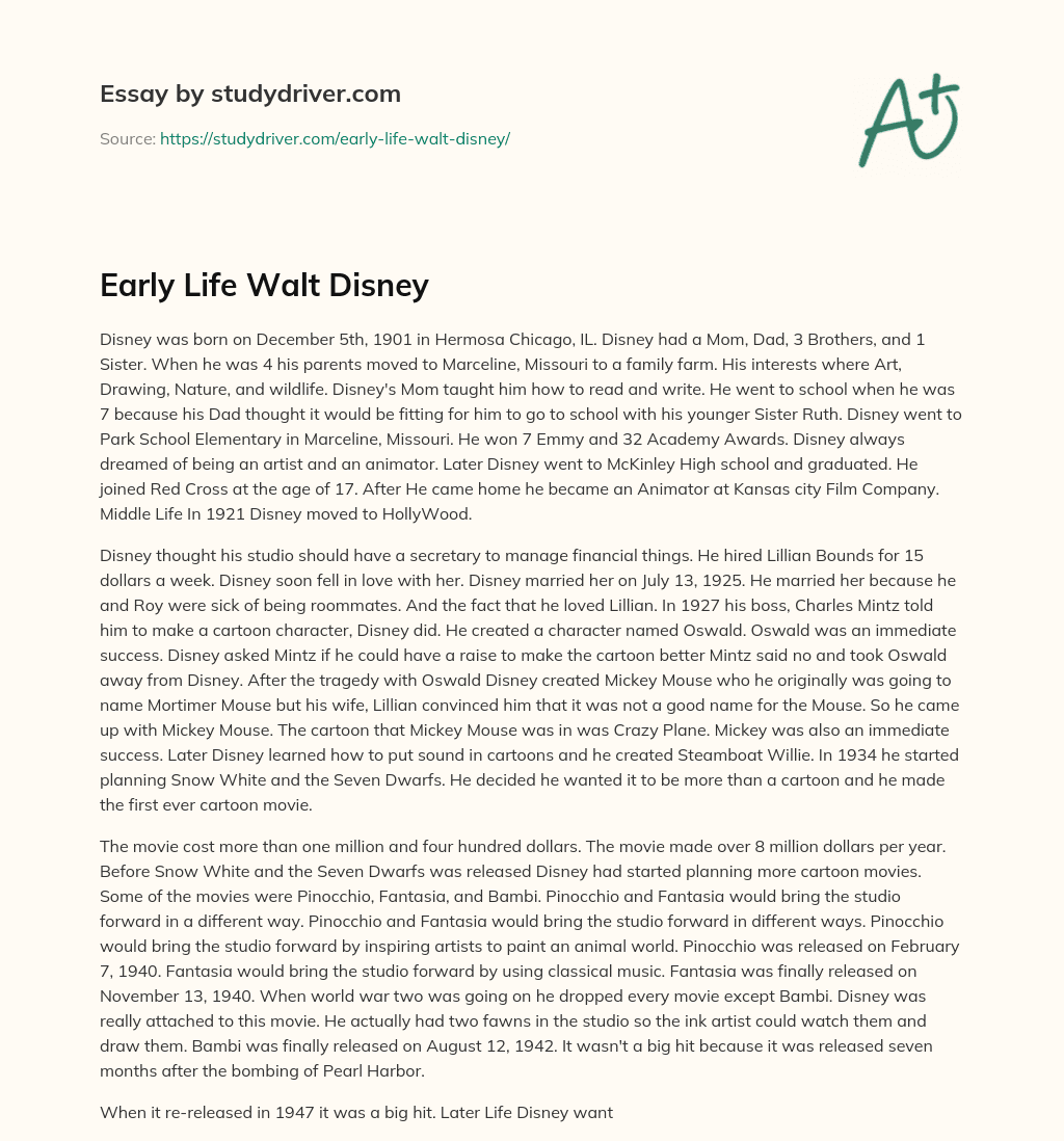 Early Life Walt Disney essay