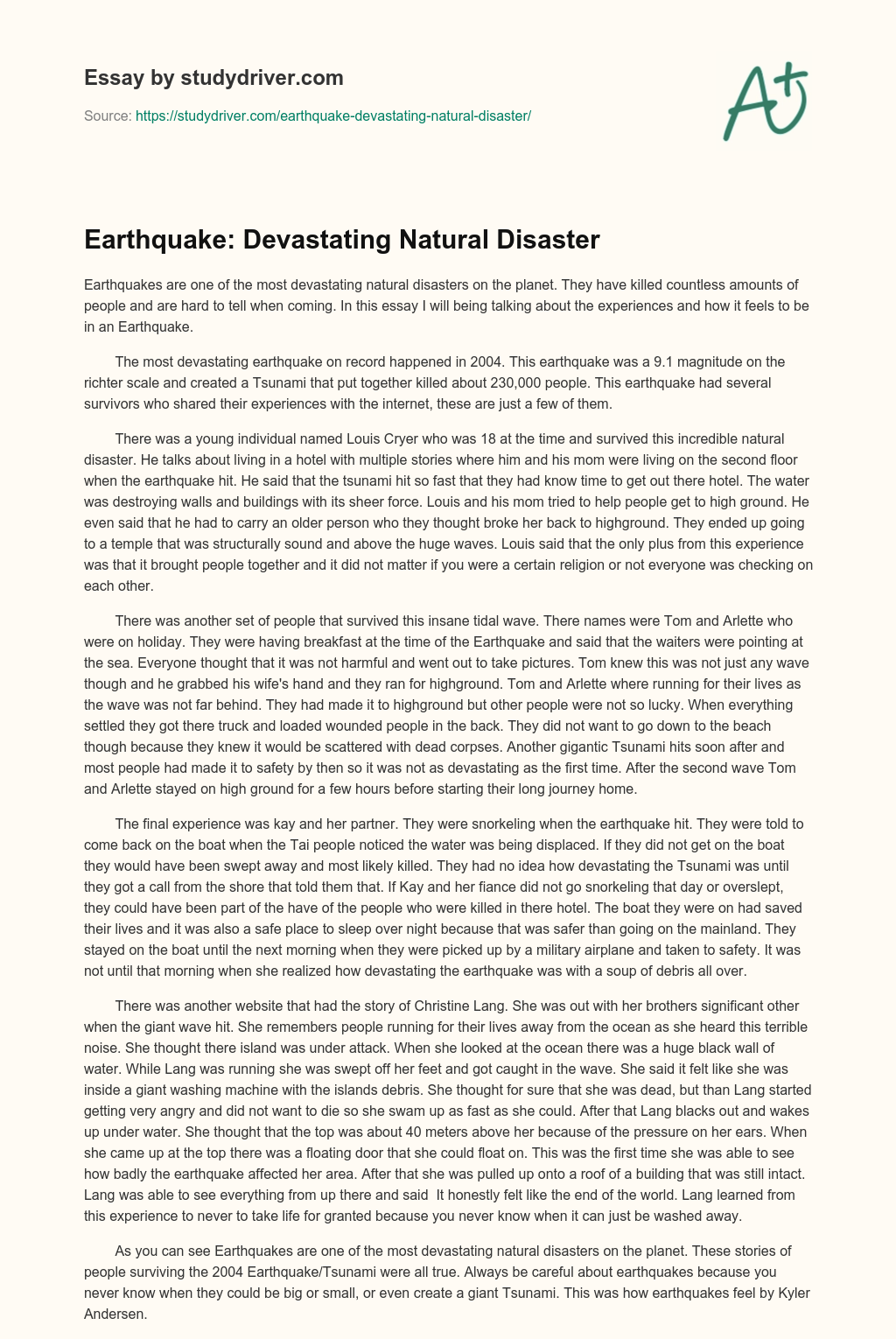 Earthquake: Devastating Natural Disaster essay