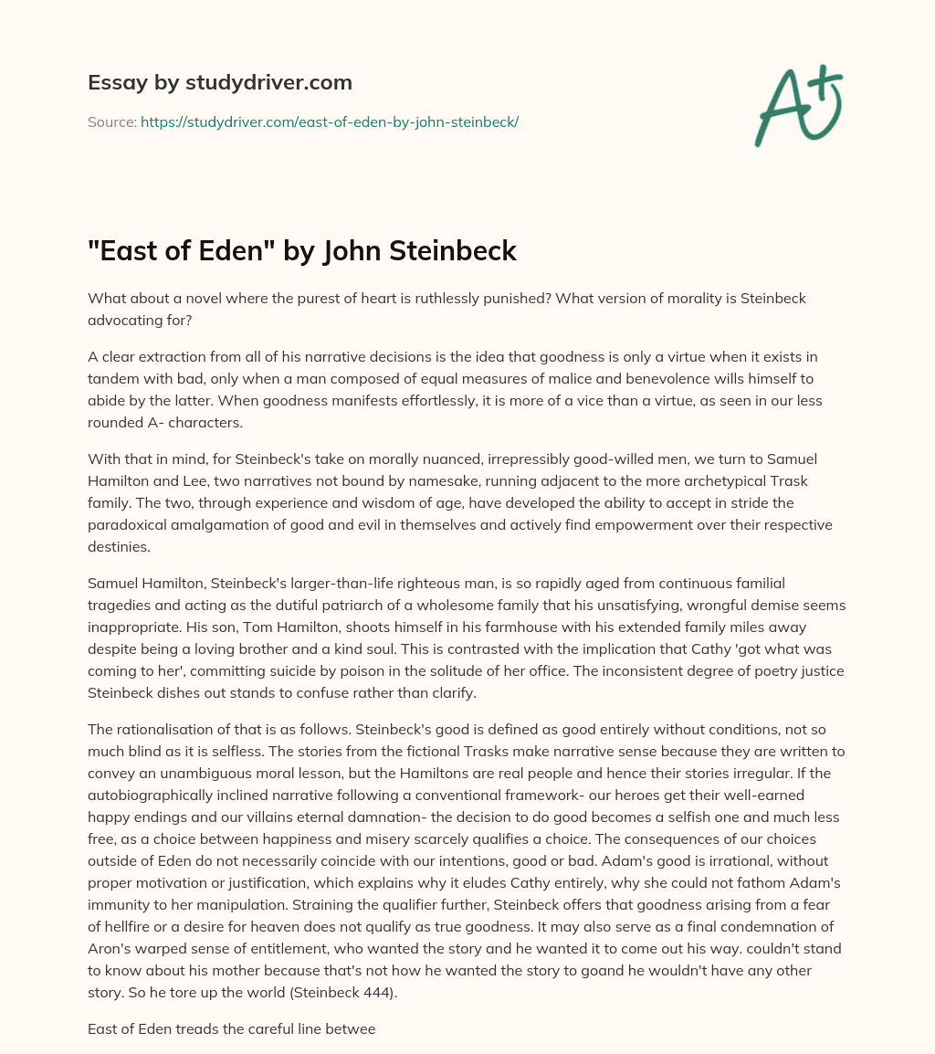 “East of Eden” by John Steinbeck essay