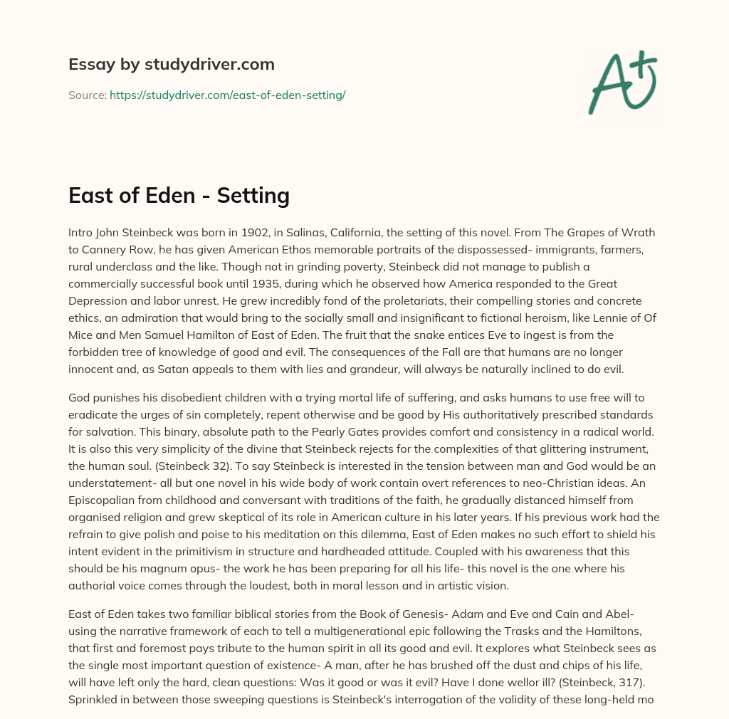 East of Eden – Setting essay