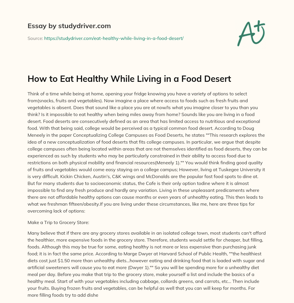 How to Eat Healthy while Living in a Food Desert essay