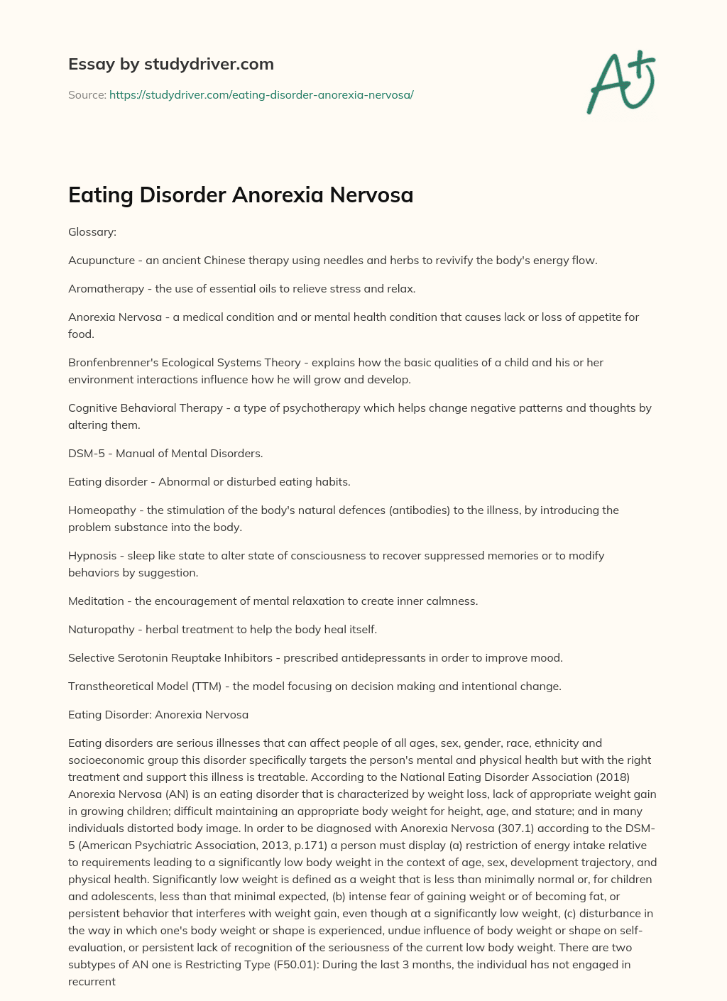 Eating Disorder Anorexia Nervosa essay