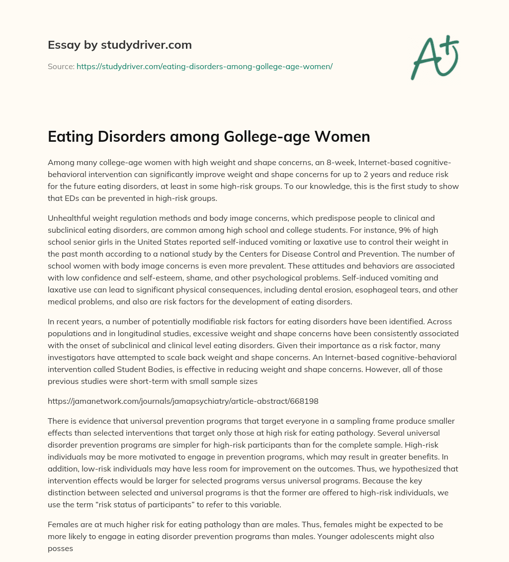 Eating Disorders Among Gollege-age Women essay