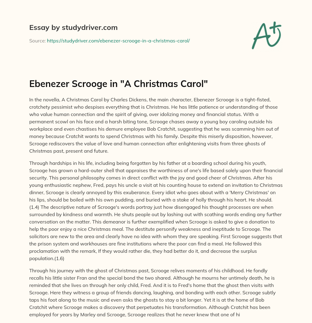 Ebenezer Scrooge in “A Christmas Carol” essay