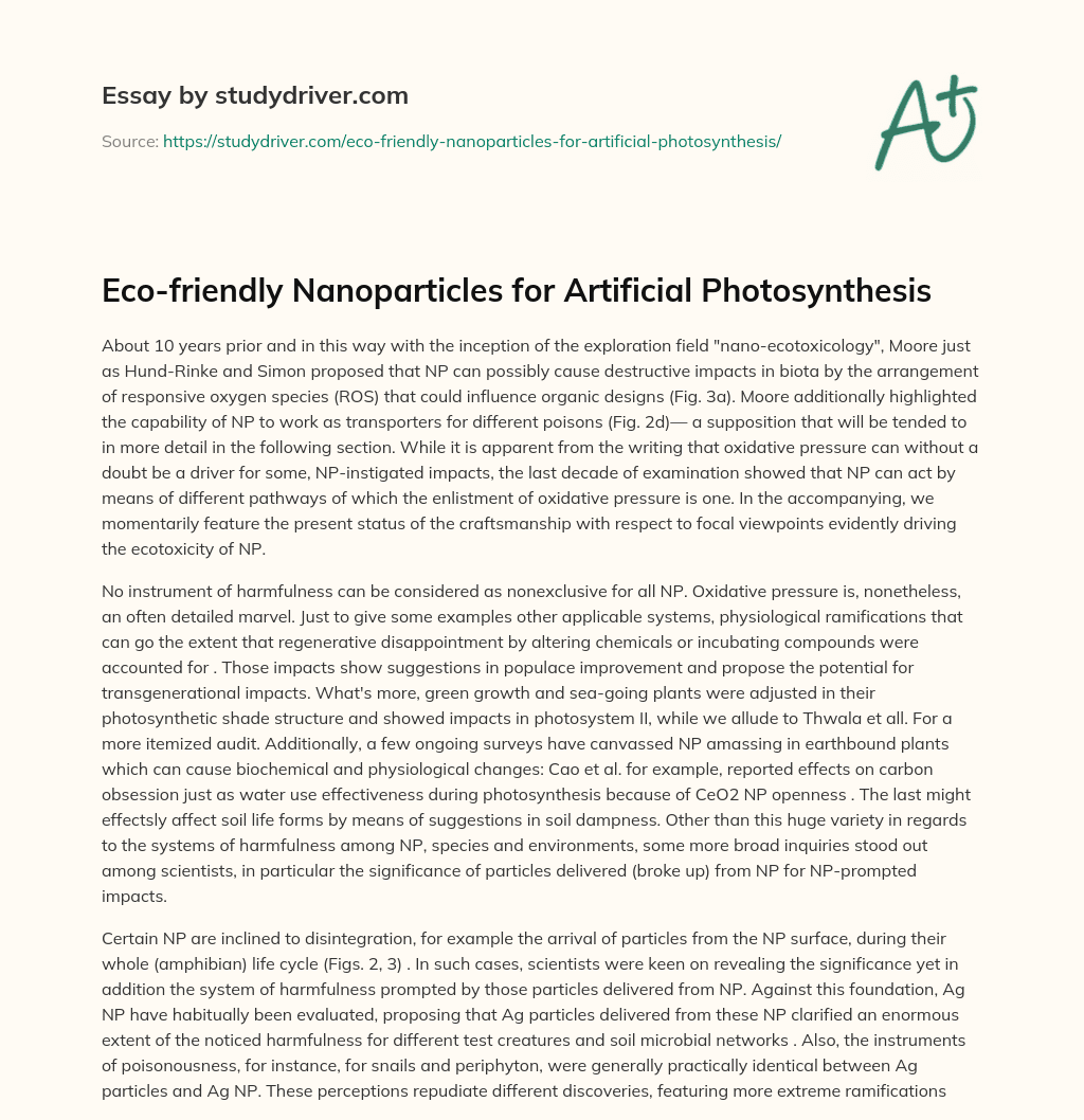 Eco-friendly Nanoparticles for Artificial Photosynthesis essay