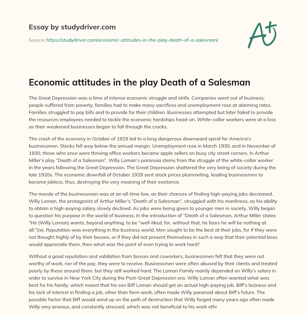 Economic Attitudes in the Play Death of a Salesman essay