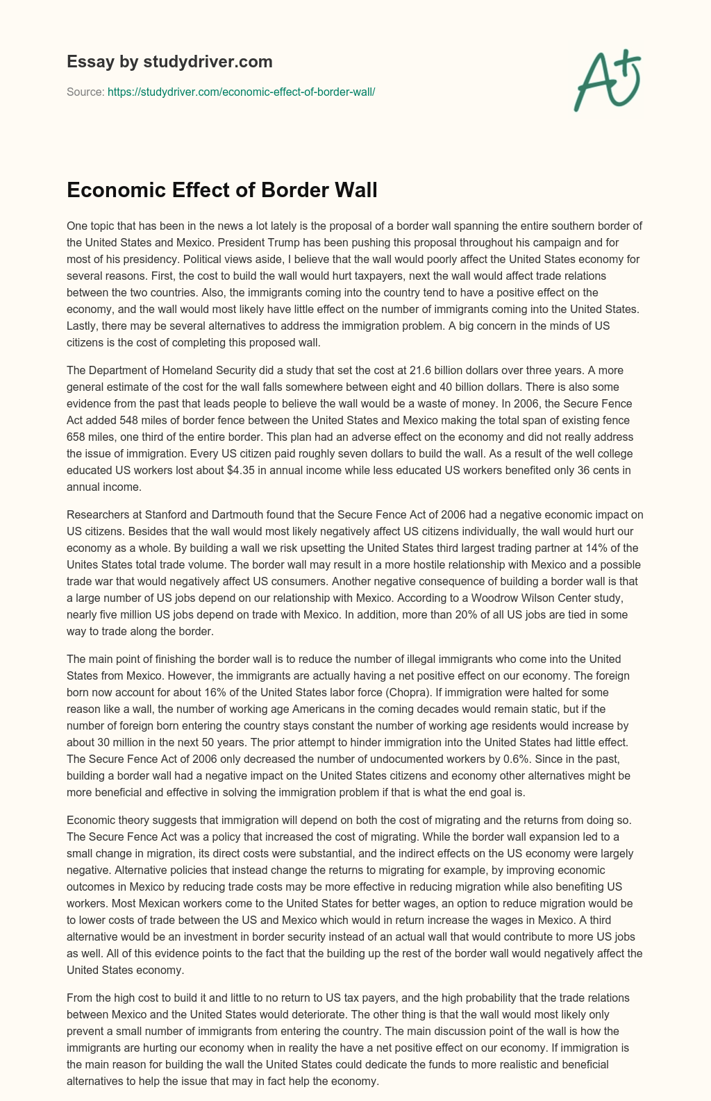 Economic Effect of Border Wall essay