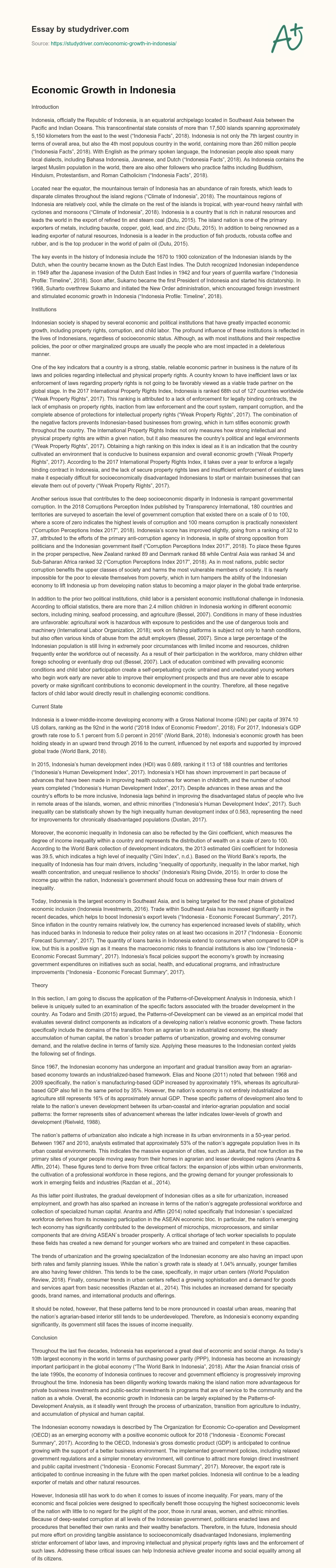 Economic Growth in Indonesia essay