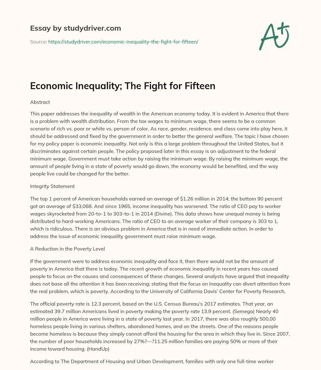 Economic Inequality; the Fight for Fifteen essay
