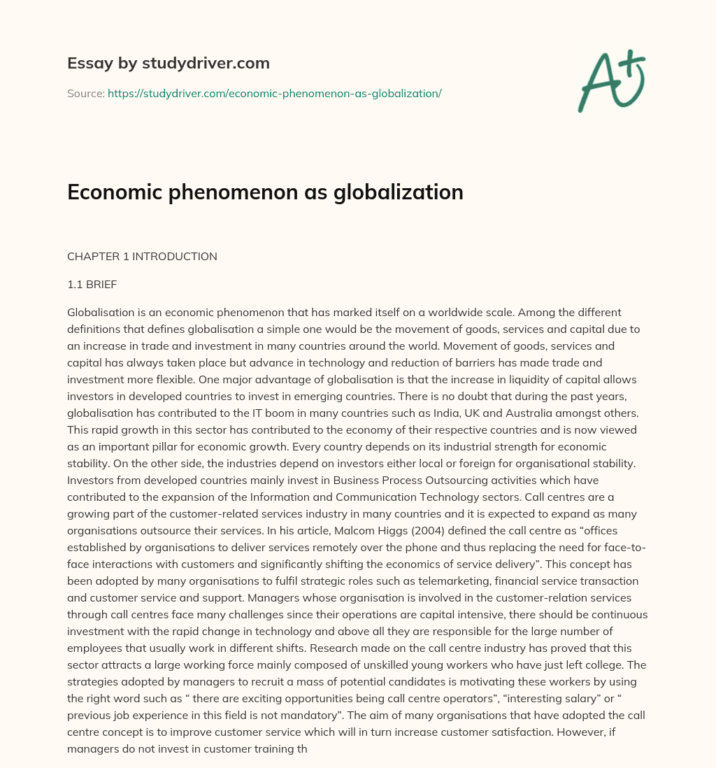 Economic Phenomenon as Globalization essay