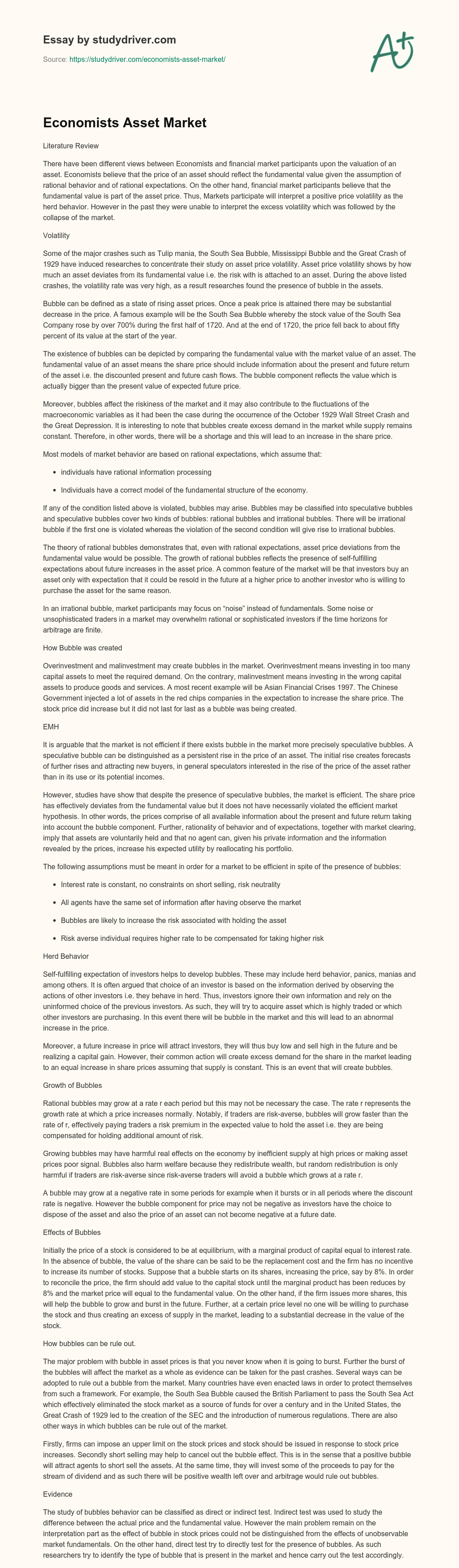 Economists Asset Market essay