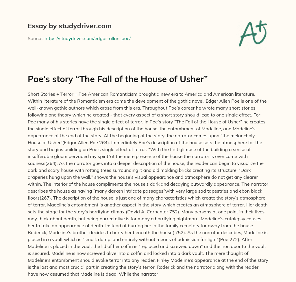 Poe’s Story “The Fall of the House of Usher” essay