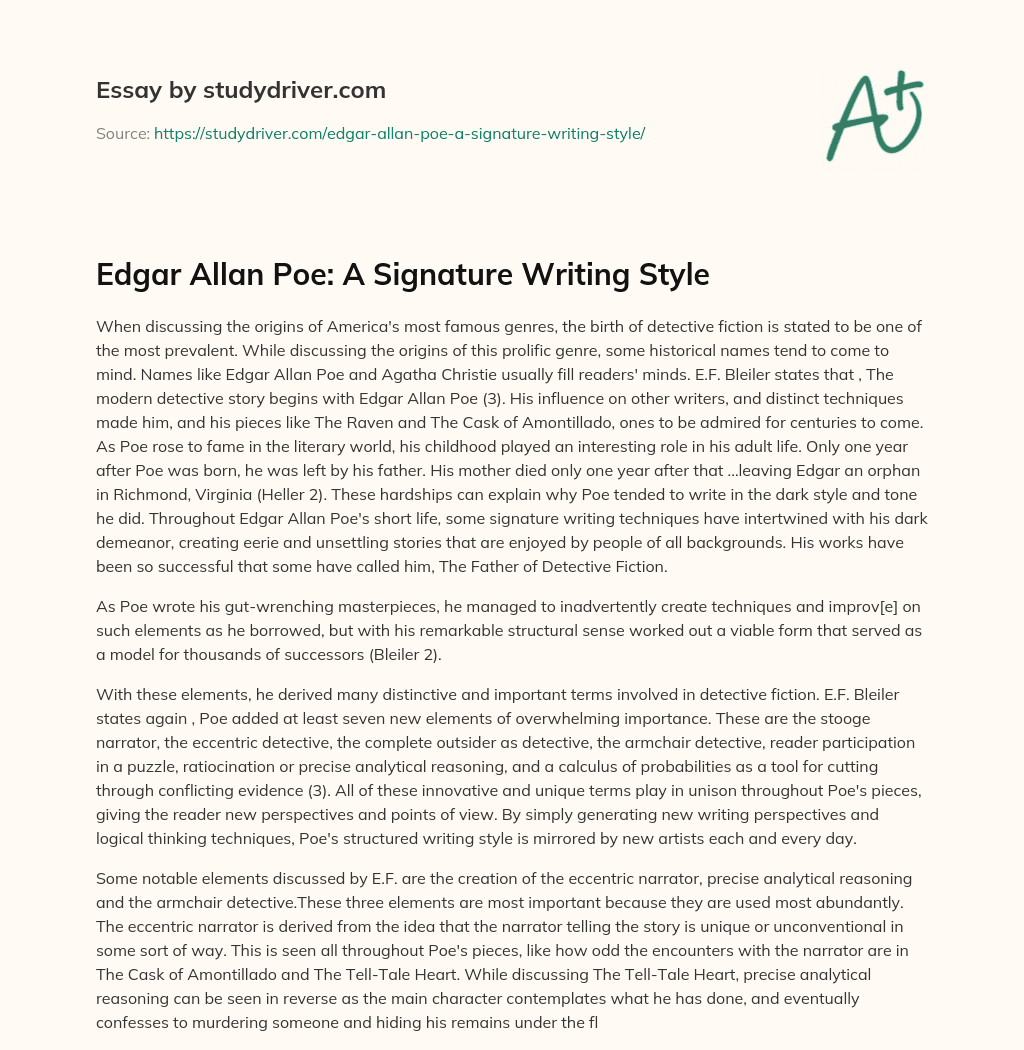 Edgar Allan Poe: a Signature Writing Style essay