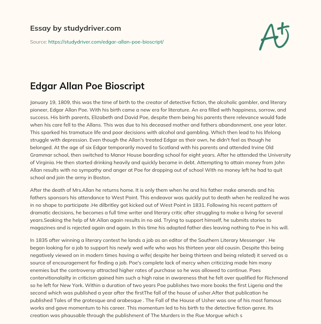 Edgar Allan Poe Bioscript essay