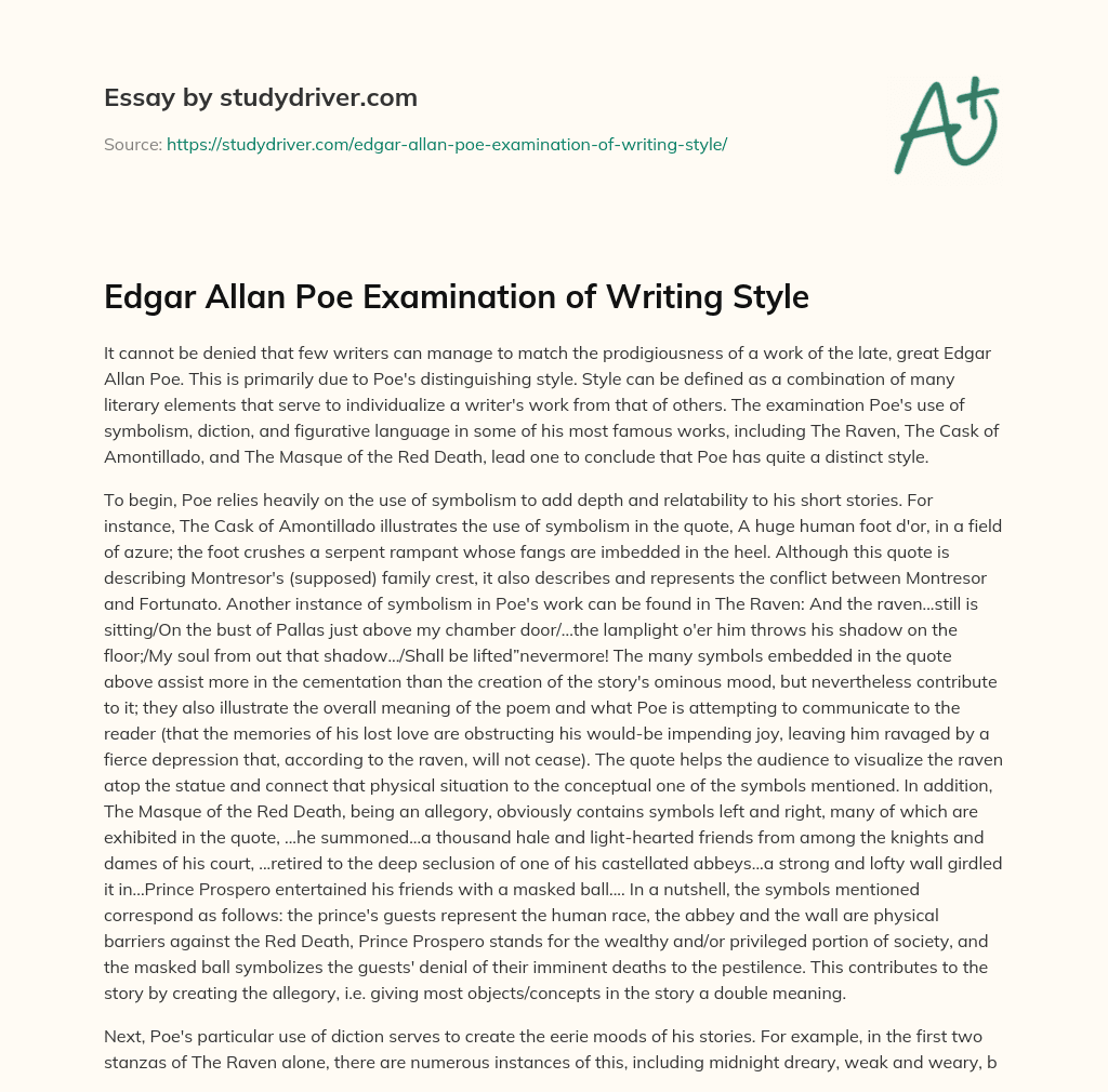 Edgar Allan Poe Examination of Writing Style essay