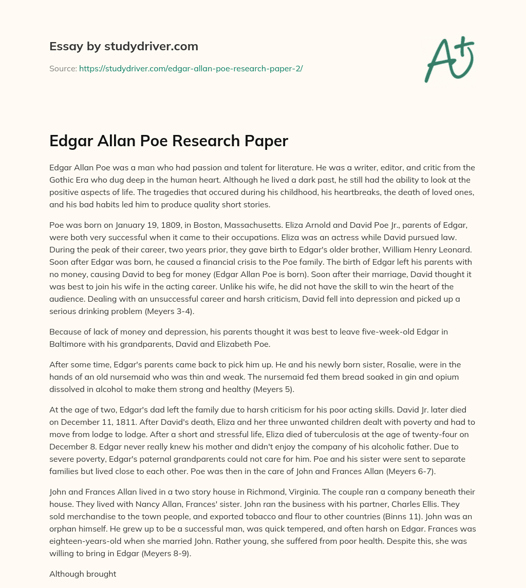 Edgar Allan Poe Research Paper essay