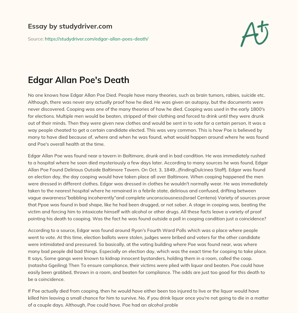 Edgar Allan Poe’s Death essay