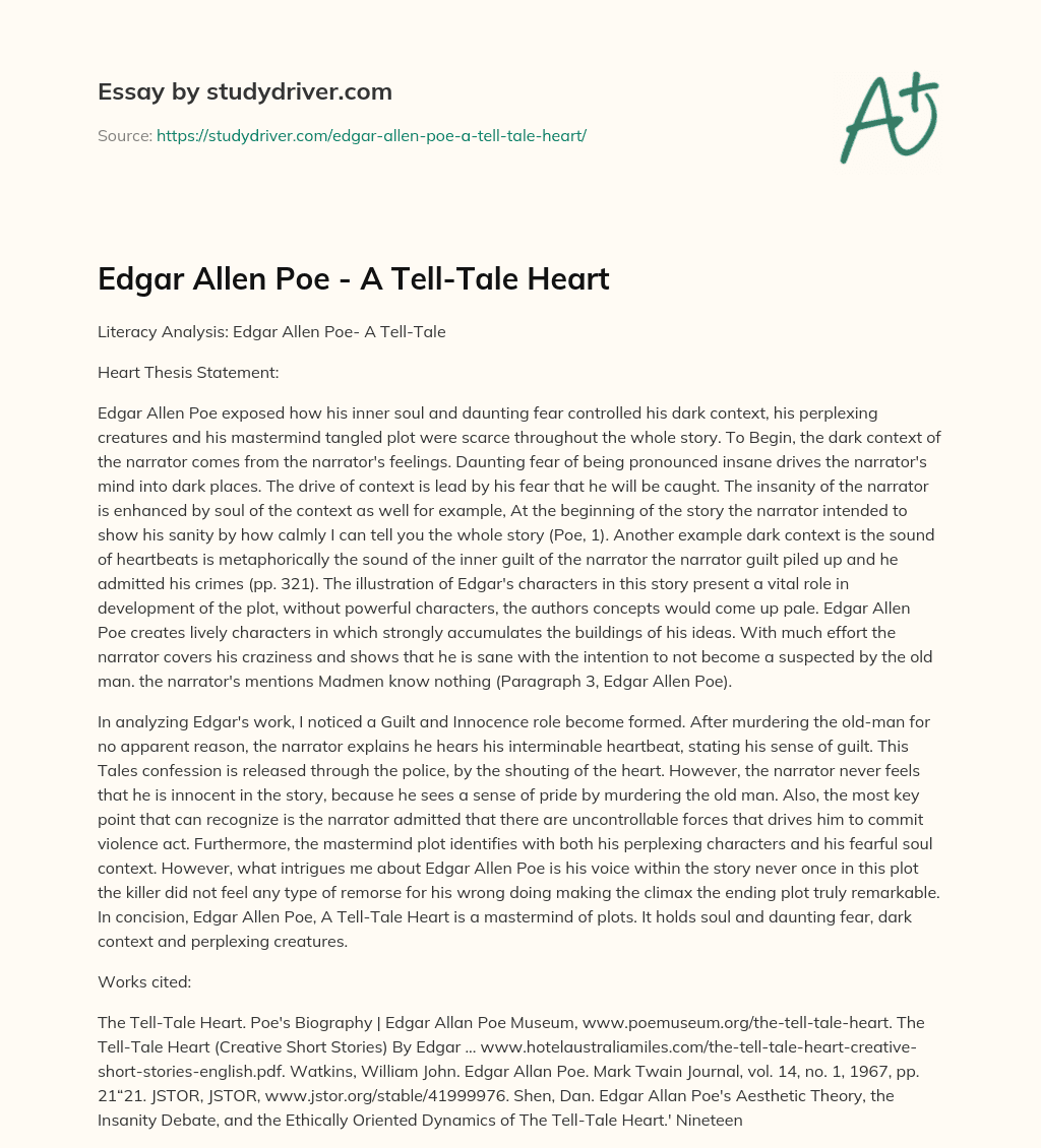 Edgar Allen Poe – a Tell-Tale Heart essay