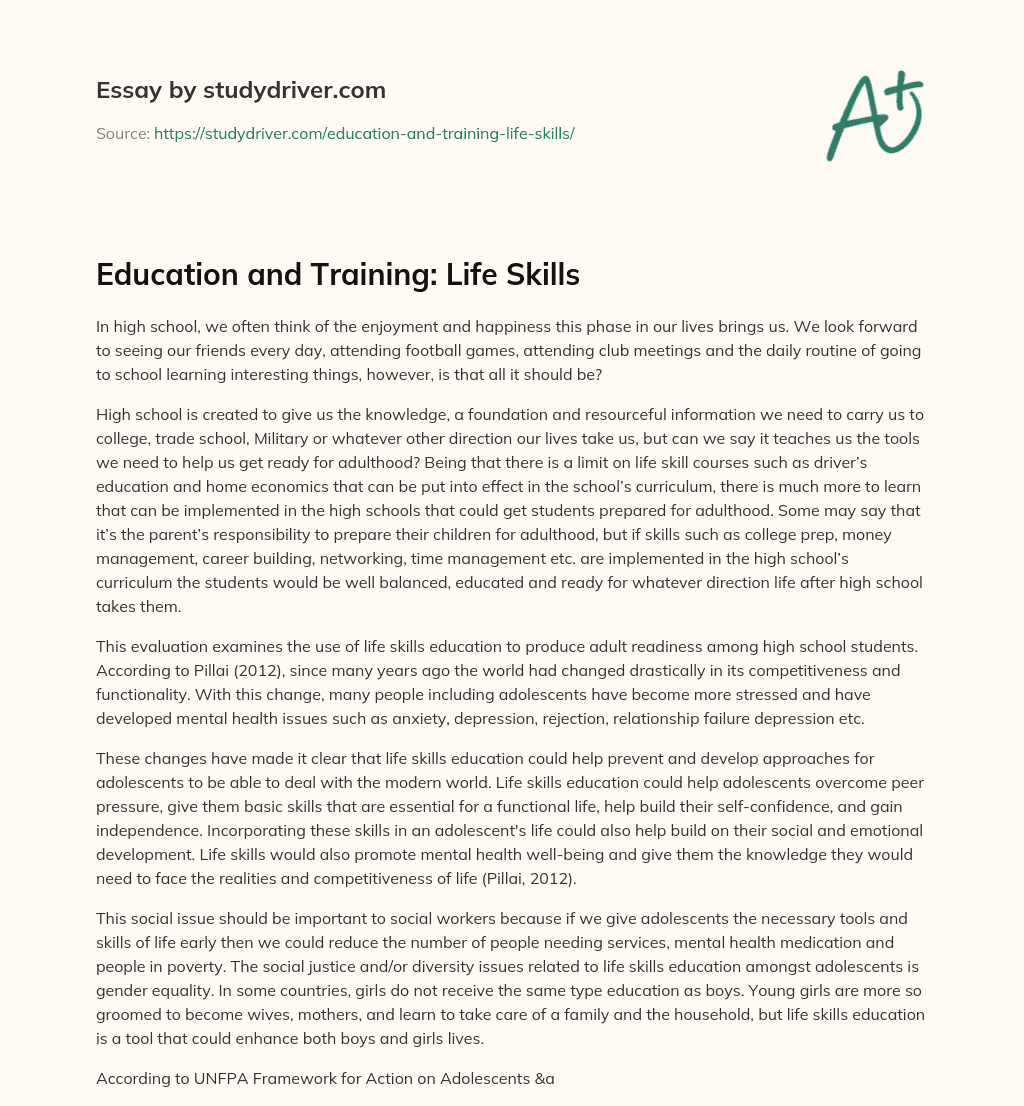 Education and Training: Life Skills essay
