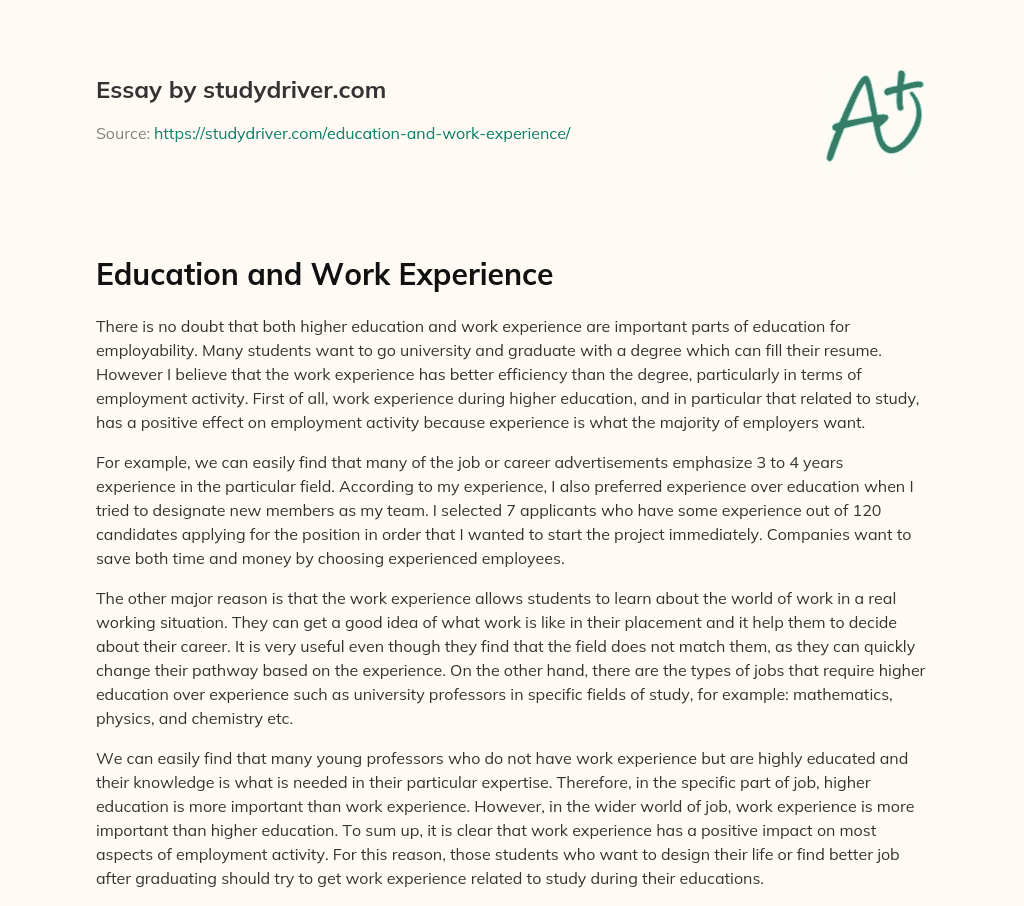 Education and Work Experience essay