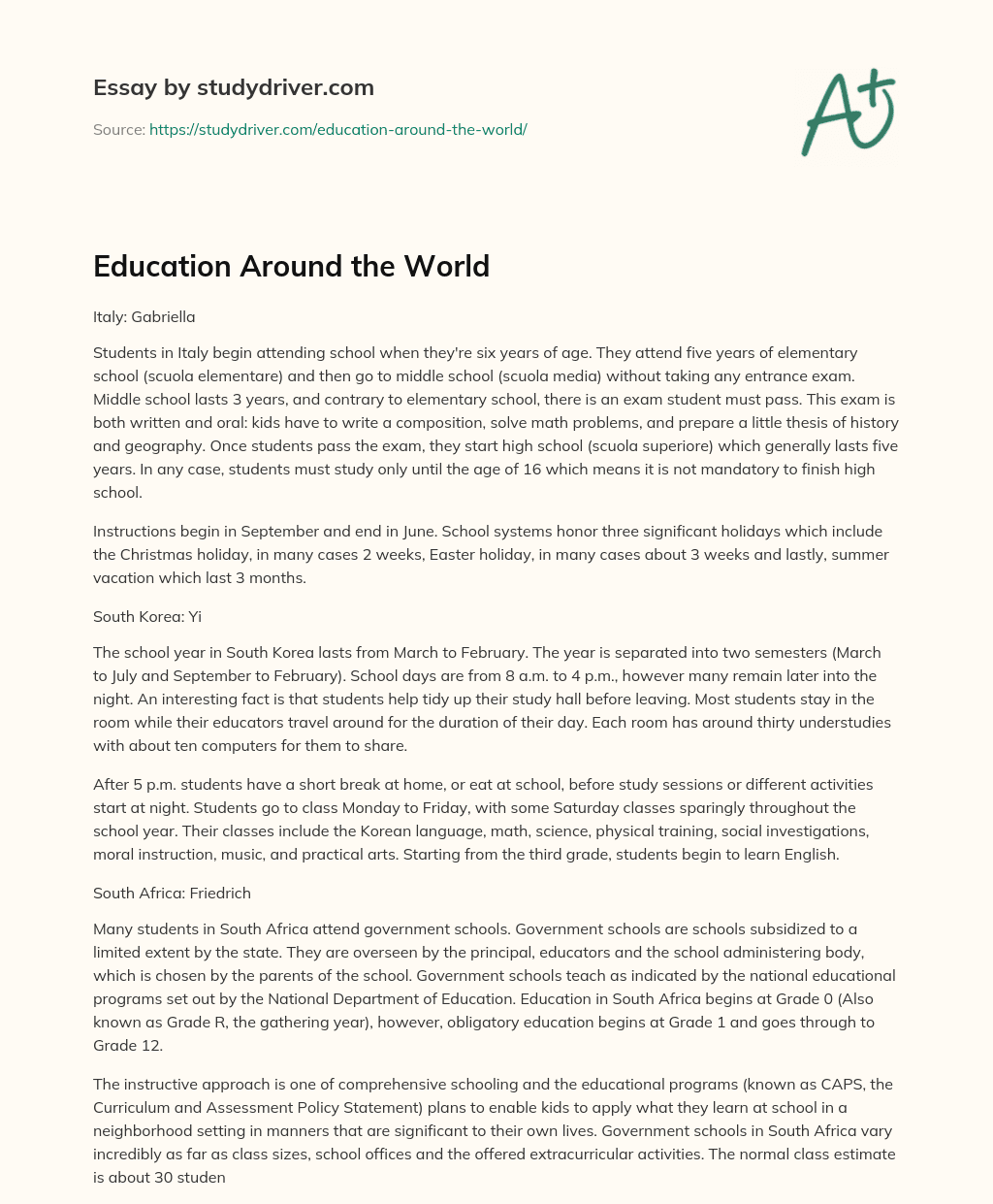 Education Around the World essay