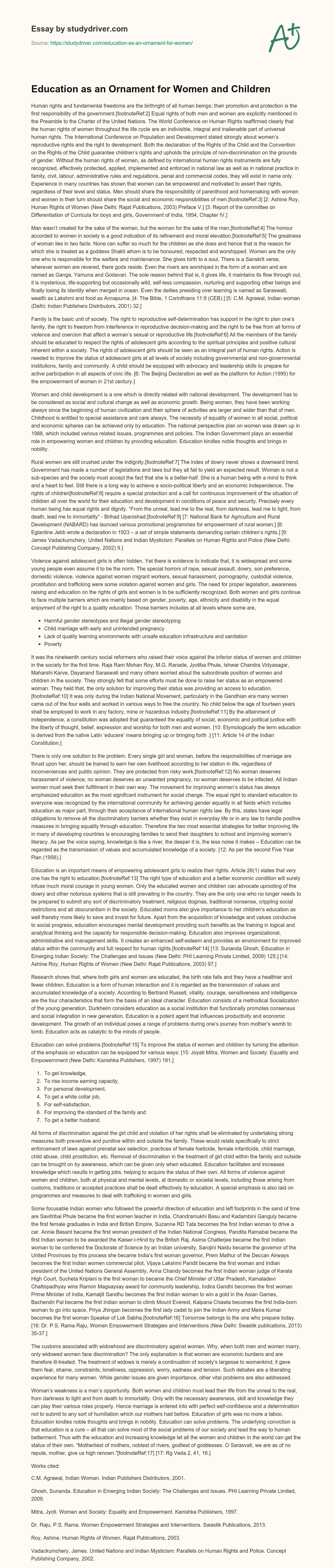 Education as an Ornament for Women and Children essay