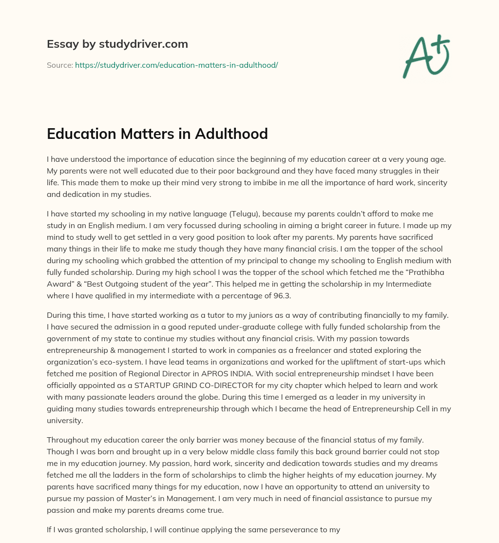 Education Matters in Adulthood essay