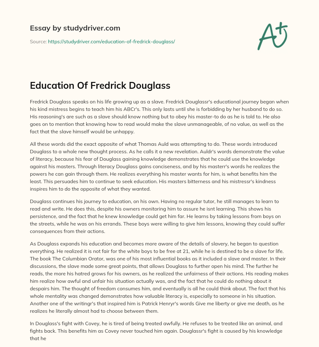 Education of Fredrick Douglass essay