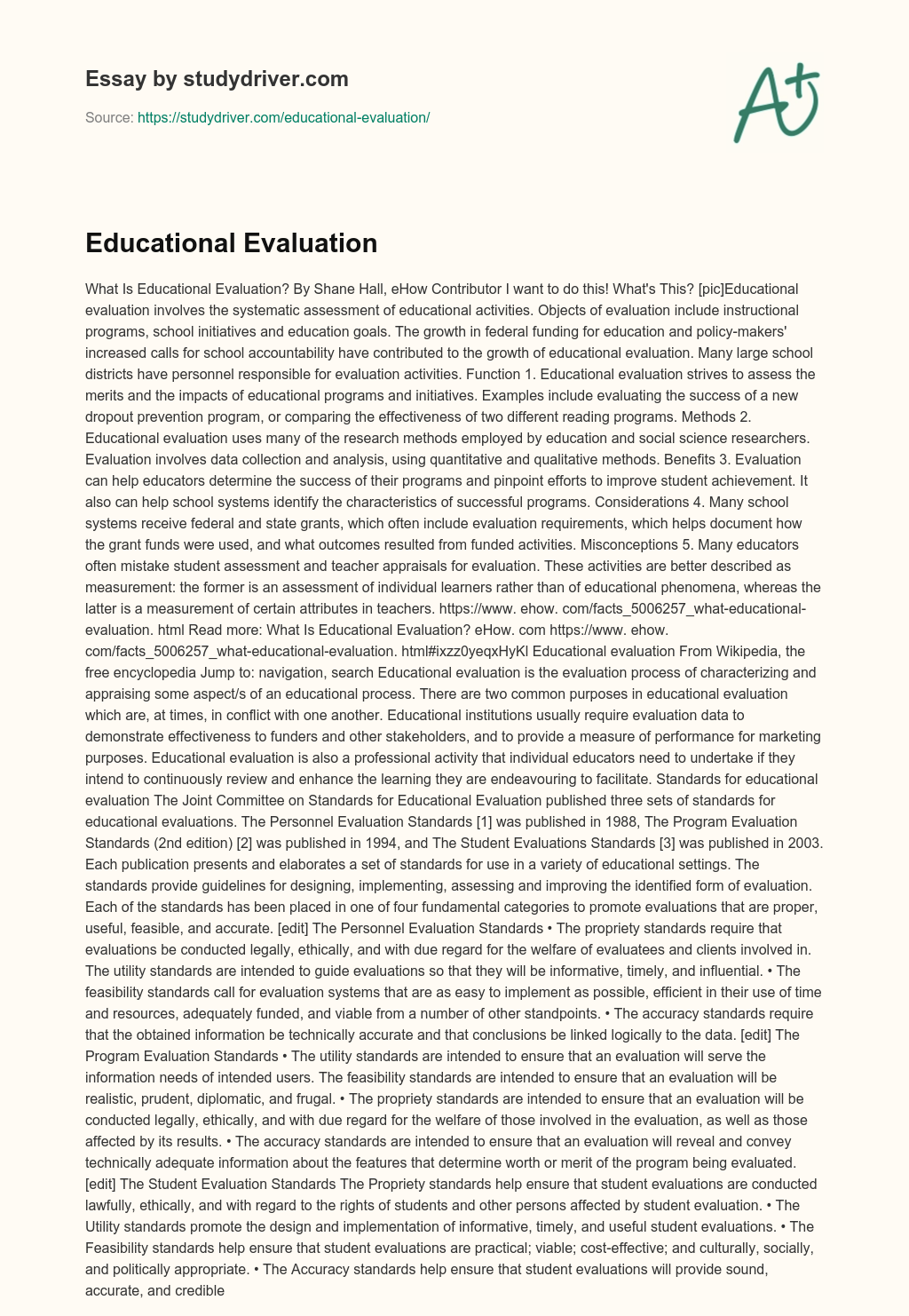 Educational Evaluation essay