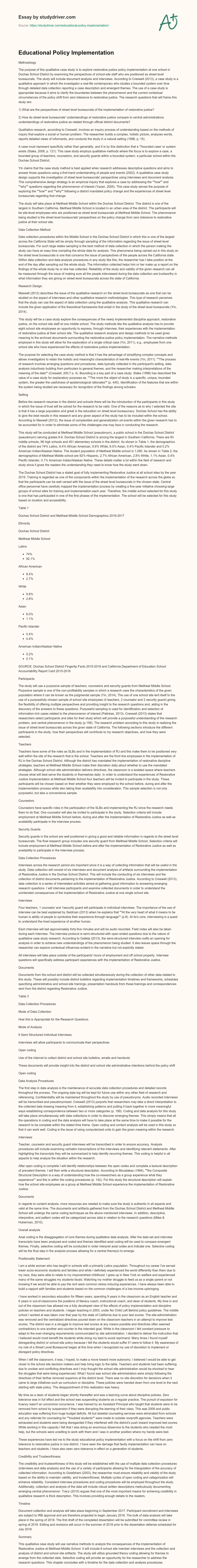 Educational Policy Implementation essay