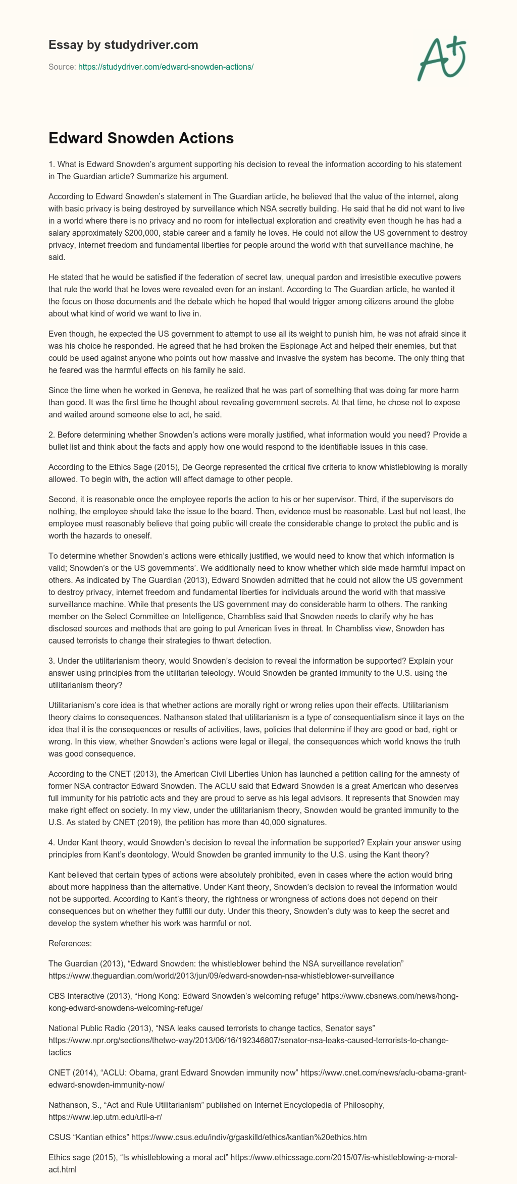 Edward Snowden Actions essay