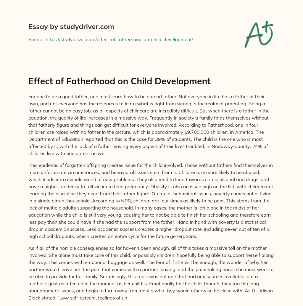 Effect of Fatherhood on Child Development essay