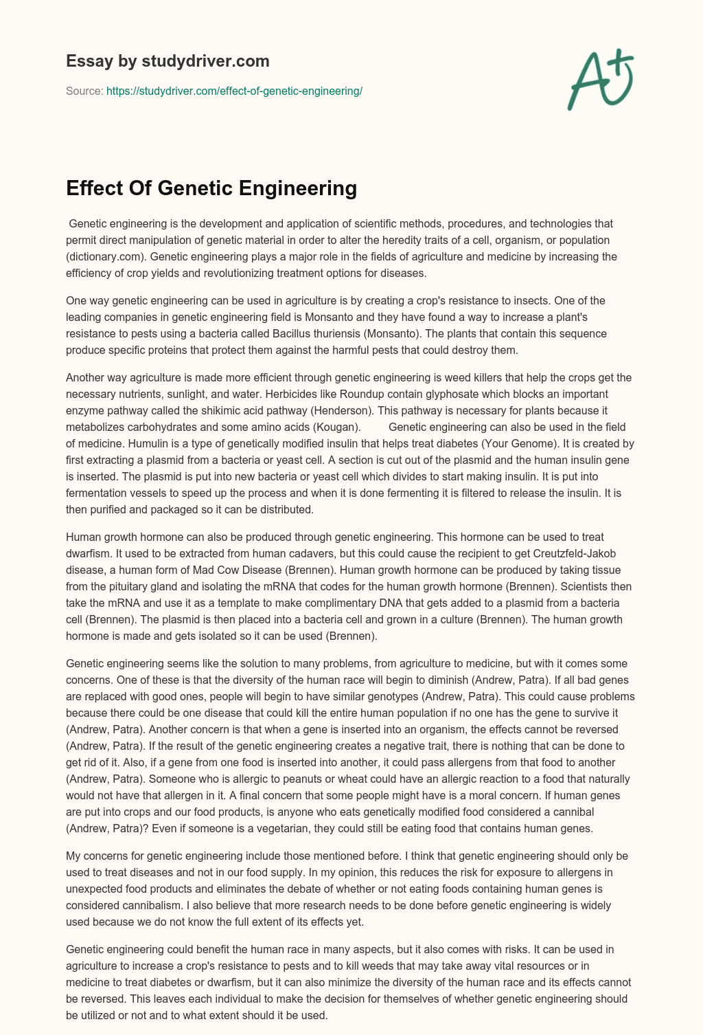Effect of Genetic Engineering essay