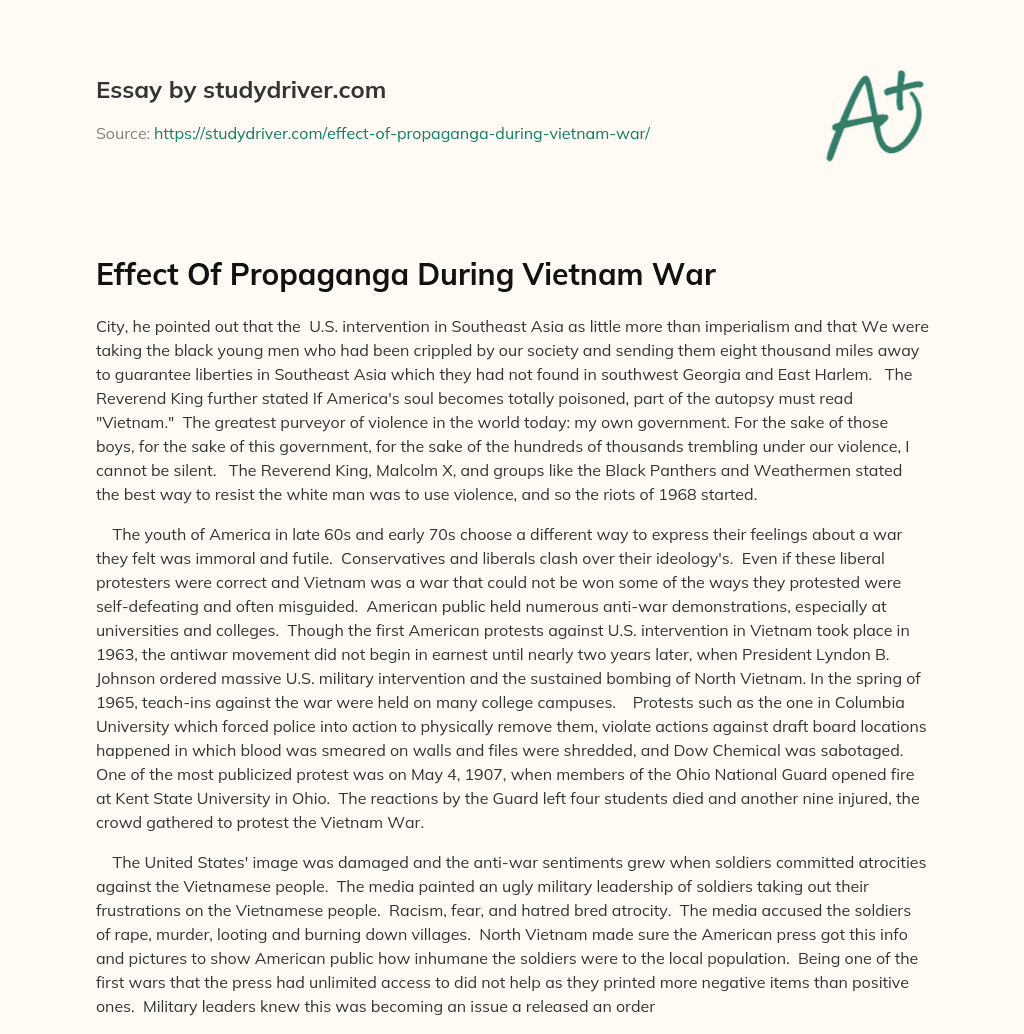 Effect of Propaganga during Vietnam War essay