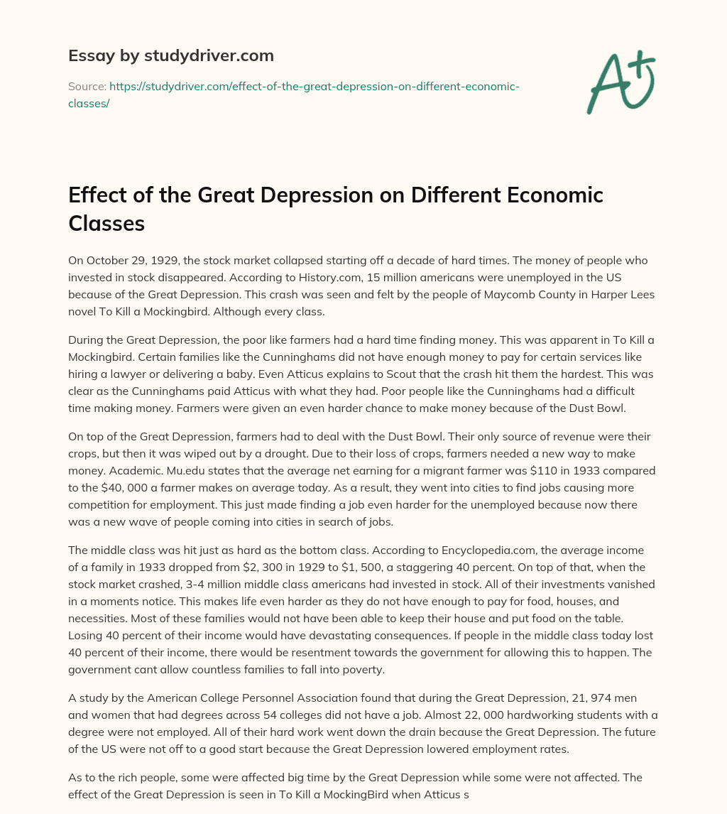 Effect of the Great Depression on Different Economic Classes essay