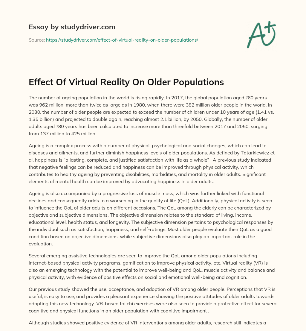 Effect of Virtual Reality on Older Populations essay